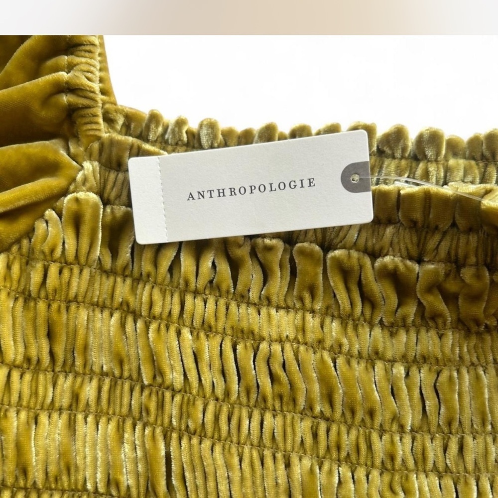 by |Anthropologiel Velvet Puff Sleeved Smocked Blouse Gold NWT Woman’s Large - Picture 5 of 9